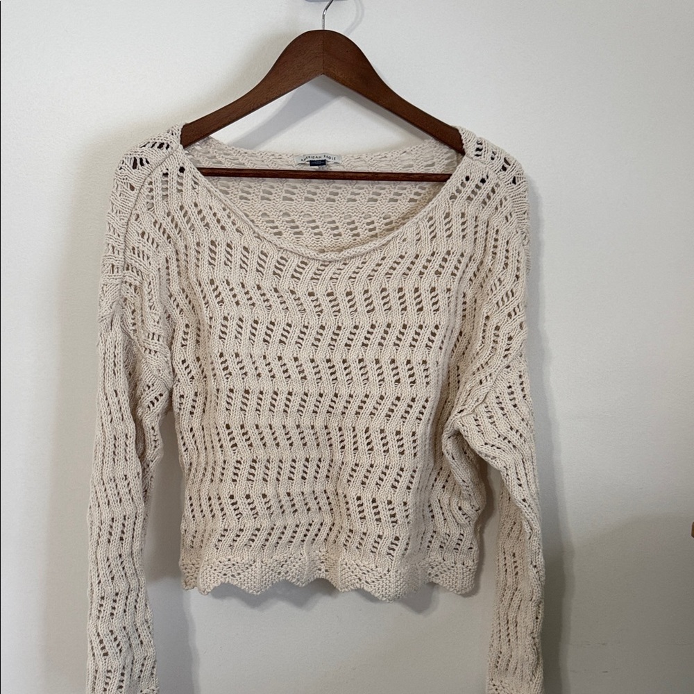 American Eagle Outfitters Cream Knit Cropped Sweater